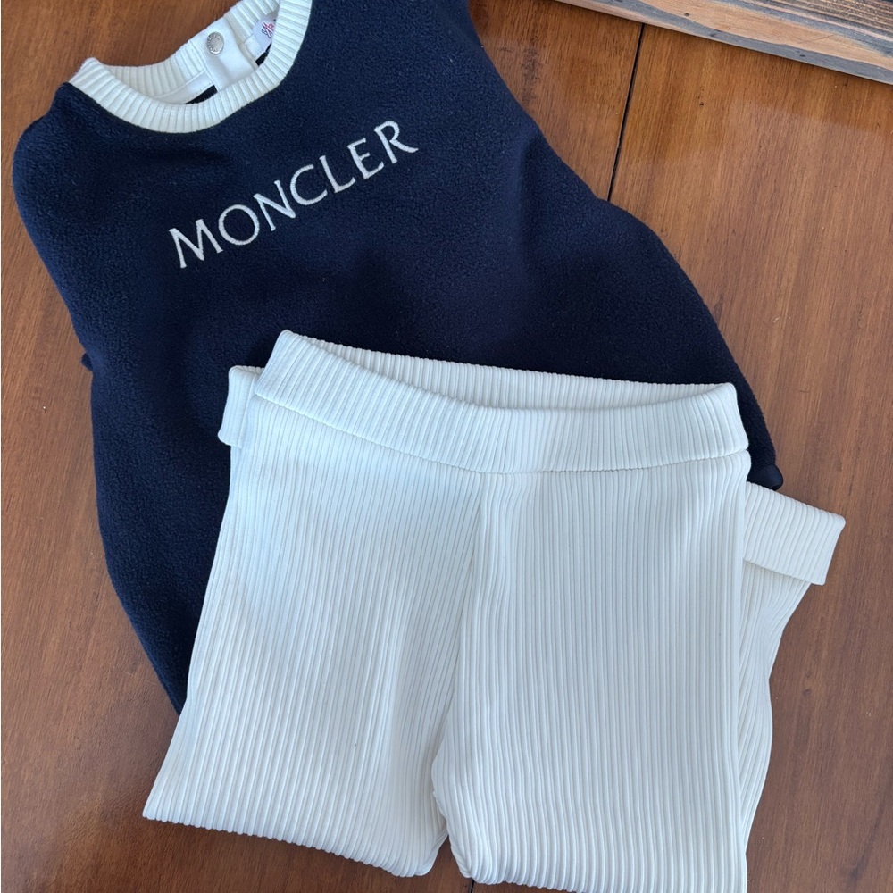 Moncler Dark Blue Top and Cream Shorts Set